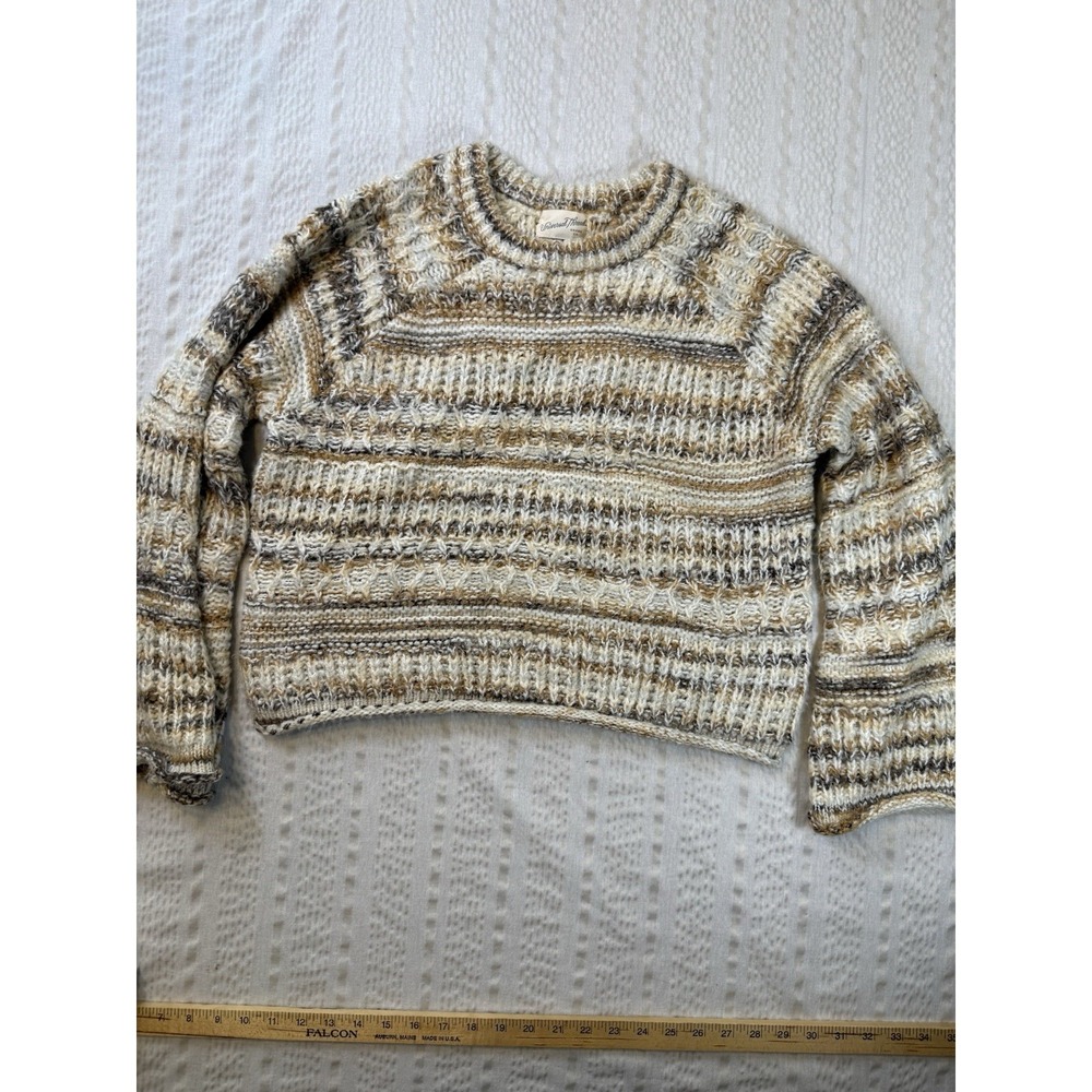 Universal Thread Womens L Cropped Chunky Knit Sweater Cream Tan Marled Cozy